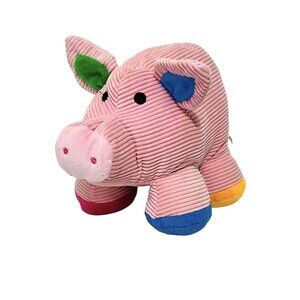 Pink Corduroy Pig Plush Textured Stuffed Animal Sewn Eyes Sound & Light Brand